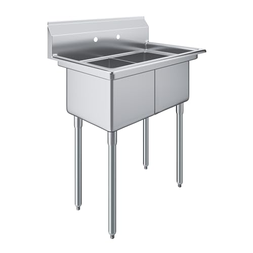 Image of AmGood 22 in. x 34 in. Stainless Steel Two Compartment Sink with 14 in. x 16 in. x 11 in. Bowls
