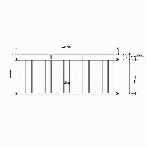 ECD Germany Ringhiera Balcone Francese 90 x 225 cm Bianco Opaco in Acciaio Verniciato a Polvere Supporto Protezione Finestre Griglia Parapetto Balaustra Inferriata a Sbarre 225x90 Recinzione Terrazza