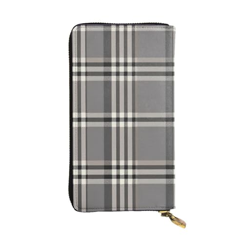 Gray plaid lines Wallet for Men Women Long Purse Leather Clutch Large Business Handbag Travel Phone Holder Credit Card Holder Money Case with Zipper Leather Wallets Gift