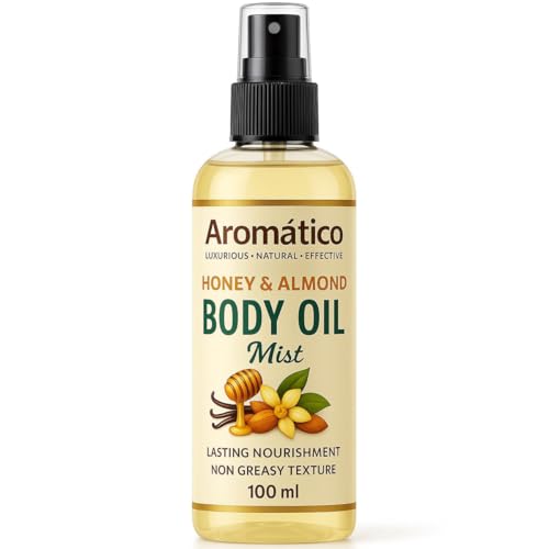 Aromatico Honey & Almond Body Oil Mist for Women | Lightweight, Non-Sticky, Spray-on formula for Daily use After Shower | Moisturized, Soft, Glowing Skin | Cozy, Creamy Vanilla Scent - 4 Fl Oz