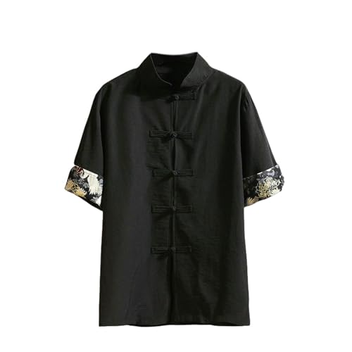 Chemise homme style chinois en coton mélangé avec broderie fine et col montant