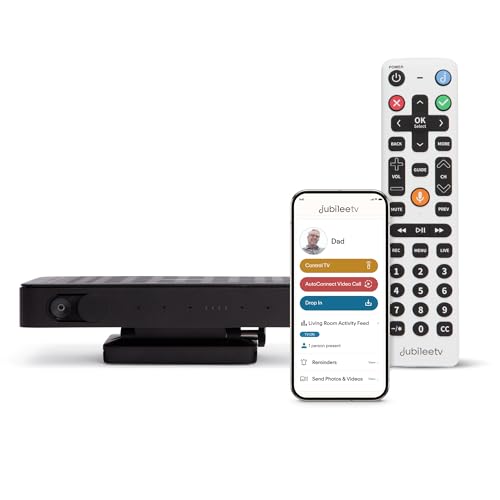 JubileeTV Remote Care System for Seniors — Stay Connected Through Their TV | Control TV Remotely from Your Phone | Video Calls, Reminders & Monitoring | Simple Setup + Voice Remote