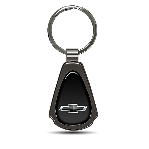 iPick Image for Chevrolet Black Logo Black Dome Gunmetal Black Metal Teardrop Key Chain