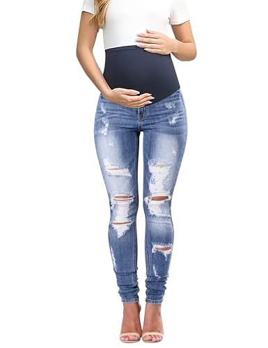 Image of Maternity Jeans Over The Belly Slim Stretch Maternity Work Pants and Pocket