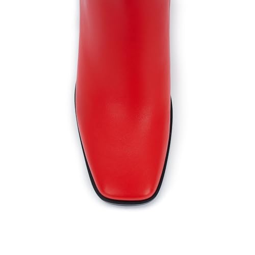 Image of Knee High Boots for Women - Wide Calf Boots with Zipper, Square Toe Tall Leather Boots, Chunky Heel Fashion Long Boots