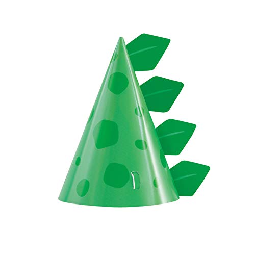 Unique Chapéus de festa de dinossauros azul e verde, embalagem de 8, multicolorido, 15 cm x 10 cm (73890)