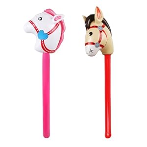 2PCS Inflatable Stick Horse,Inflatable Horse Head on Stick Costume Pony/Halloween/Western Cowboy/Baby Shower Birthday Party Decorations Supplies Favors Props,37 Inches (Red Pink)