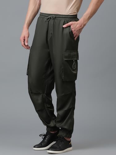 Image of KOTTY Men's Solid Mid Rise Utility Pocket Button Willow Blue Regular Cargo