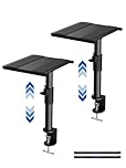 suptek Clamp-on Desktop Speaker Stands, 225mm x 245mm Metal Trays, Height Adjustable Universal Studio Monitor Holders for Bookshelf Speakers with Cable Management, Against the Wall, 2 Pack, Black