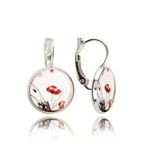 Pendientes de Gota Elegantes Clásico Glamouroso Pequeño Redondo Ligero ; Joyería para Mujer (Estilo 14 - Diseñado Roja Blanco Plata)