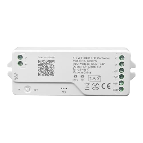 MALIIGAZA LED WiFi SPI RGB Controller, WS2811 Tuya APP/Smart Life/Google Home/Alexa Control for Addressable LED Strip Light Support WS2813 WS2815 etc LED Strip STA Mode