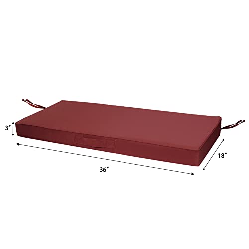 Faible Poisson Outdoor Bench Cushion, 36 X 18 Inch Waterproof Porch Swing Cushions Garden Patio Furniture Cushions With Handle And Anti-Slip Straps For Indoor Backyard Seat Pads, Burgundy #TOP3