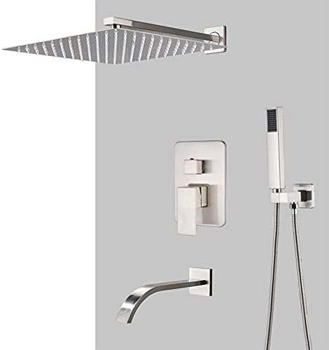 Bateria Łazienkowa Szczotkowany Nikiel Deszczownica Bateria Natryskowa Montowana Na Ścianie Wanna Bateria Mieszająca Do Wanny Zestaw Łazienkowy Prysznic,12 inch 3Way B
