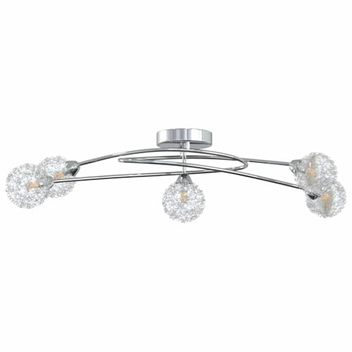 vidaXL Plafonnier avec Abat-jour en Maille Métallique pour 5 LED G9 Lustre Lampe Suspendue Eclairage Luminaire Salon Salle de Séjpur Intérieur Maison