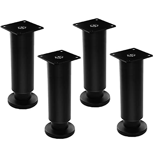 Set Of 4 Adjustable Furniture Legs Stainless Steel Cabinet Leg Metal Sofa Support Legs,Replacement For Coffee Table Cabinet Tv Stand Cupboard Couch Chair Foot,With Screws.Black-6cm/2.4in