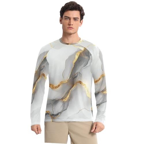 Marble Gray White Men's UPF 50+ Swim Shirts Fishing Loose Long Sleeve Sun Protection UPF 50+ Running - Main Image