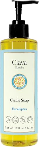 Claya Liquid Castile Soap – Organic Ingredients, Biodegradable, Gentle for Sensitive Skin and Versatile Use (16 fl oz (Pump Cap), Eucalyptus)