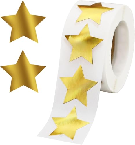 Lot de 500 autocollants étoiles dorées de 2,5 cm - Autocollants étoiles décoratives - Autocollants de récompense - Pour scrapbooking, cartes de vœux,...