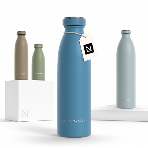Image of LARS NYSOM Stainless Steel Insulated Water Bottle 12oz 17oz 25oz 34oz 51oz | Insulated Thermo Flask for Hot and Cold Beverages | Leakproof Drinking Bottle (Calypso Blue, 17oz)