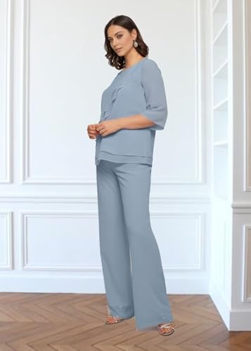Mother of The Bride Pant Suits 2 Pieces Women Dressy Chiffon Outfit Sets for Wedding Guest JH0023