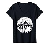 Photo Gallery donna oregon pnw vintage montagne retrò maglietta con collo a v Photo Gallery donna oregon pnw vintage montagne retrò maglietta con collo a v