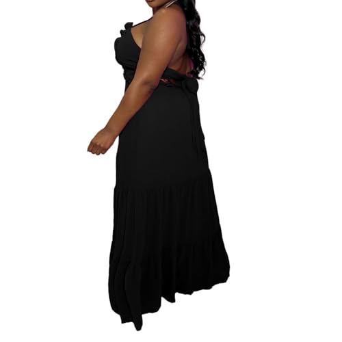 Image of TOPSRANI Womens Sleeveless Maxi Dress Halter Casual Backless Smocked Tiered Ruffle Flowy Sexy Slip Sling Strap Dresses