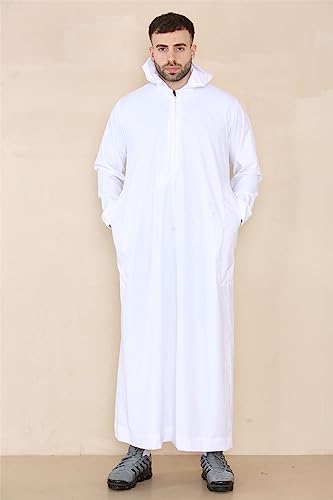 Mens Hooded Thobe Hood Jubba Nehru Stand Collar Islamic Clothing Muslim Kaftan Robe Saudi Slim Regular Fit3