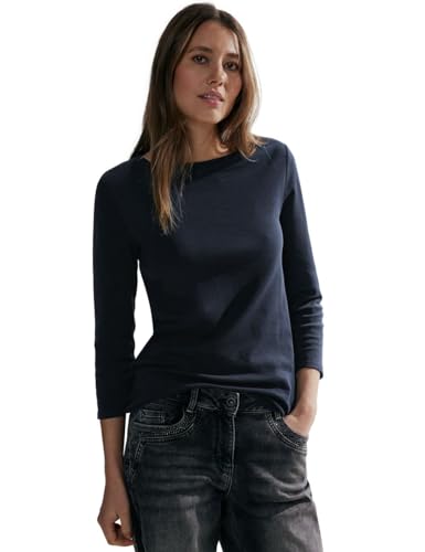 Cecil Damen B317389 Basic Baumwollshirt U-Boot Ausschnitt, Universal Blue,...
