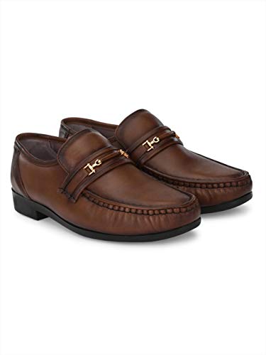 Image of HITZ Men's Brown Leather Slip-On Comfort Shoes