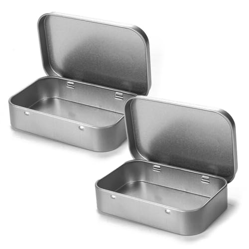 XPEX 2 Piezas Caja Almacenamiento De Lata Metal,Cajas Metalicas Almacenaje Con Tapa,Mini Contenedores,Cajas Metalicas Pequeña Para Pastillas Cuentas Pequeñas Joyería(95x60x21mm)
