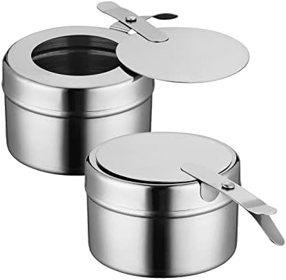 Fuel Holder for Chafer, 2PCS Stainless Steel Chafing Fuel Holder with Cover for Chafing Dishes, Buffet Barbecue Party Events