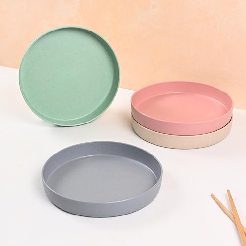 Image of Eha Earth Friendly Verde Round Plates | Set of 4 | 8 inch | Made with Rice Husk Biocomposite | Breakfast Plates | Unbreakable Dinner Plates Set | Microwave Safe | Multicolor
