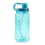 2L Sports Water Bottles,Lonni Portable Wide Mouth Bottle Leakproof Plastic Space Cup Travel Mugs with Straw and Adjustable Strap for Kids Adult Summer Outdoor Sports (Blue)