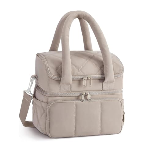 FARYODI Bolsa isotérmica para mujer, bolsa de almuerzo aislada de doble pared, bolsa de almuerzo acolchada, a prueba de fugas, duradera para viajes, pícnic (beige)
