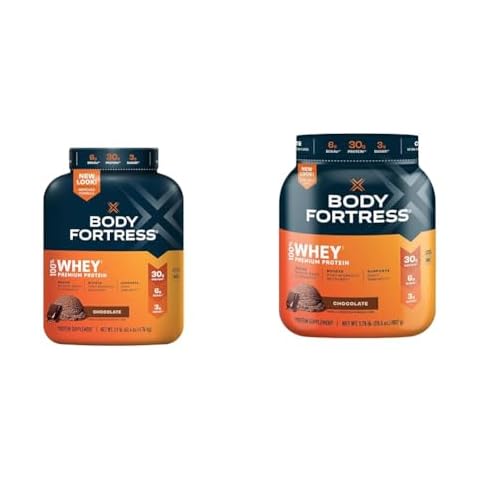 Body Fortress 100% Whey, Premium Protein Powder, Chocolate, 3.9lbs (Packaging May Vary) & 100% Whey, Premium Protein Powder, Chocolate, 1.78lbs (Packaging May Vary) Cover