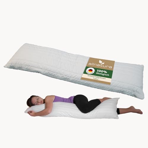 allnatura Almohada grande Lano con funda de algodón orgánico 40 x 140 cm, almohada sostenible y personalizable de copos de lana y copos de látex – lavable a máquina y fabricado en Alemania
