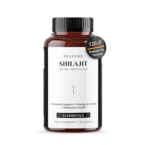 Nullure Shilajit Puro del Himalaya Original | 60% de ácido fúlvico + 12% de ácido húmico | Antiinflamatorio · Neuroprotector · Recuperación Muscular |Suplemento Premium | 120 cápsulas (2 meses)