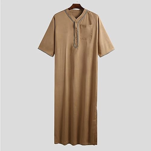 FZYLQY Men's Muslim Dress Saudi Arab Thobe Kaftan Islamic Abaya Dubai Robe Middle East Long Gown Male Ramadan Clothing3