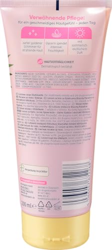 Balea 3er-Set Schimmerlotion: Körperlotion Bloomy Paradise sommerlich-exotischer Duft, Hibiskus-Extrakt, goldener Glow, 200 ml + Lotion Golden Light Körperlotion mit Goldschimmer, 2 x 200 ml (600 ml) – Bild 6