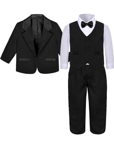 A&J DESIGN Baby Tuxedo 5-Piece Set Jacket & Shirt & Vest & Pants & Bowtie 6 Months - 3T4
