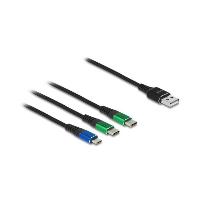 Delock 87882 câble USB 1 m USB 2.0 Micro-USB B 2 x USB C Noir, Bleu, Vert