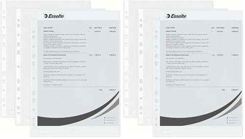 Esselte Funda de Plástico A4 Perforada, Transparente Mate, Abertura Superior, Polipropileno de 43 Micras, Pack de 100, 56171
