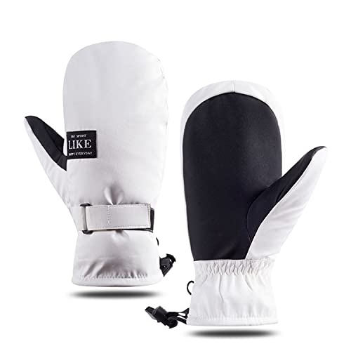 TONIFAY Handschuhe Winter Fäustlinge Damen skihandschuhe wasserdichte Winterhandschuhe Thermohandschuhe Warm Sports wie Laufen Radfahren Fahrradhandschuhe (White Fäustling, L)