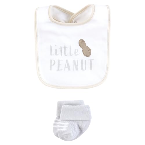 Image of Hudson Baby Unisex Baby Cotton Bib and Sock Set, Little Peanut, One Size