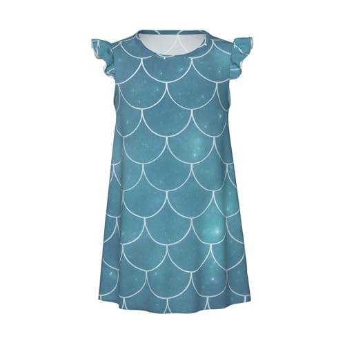 Augenstern Flutter Sleeve Nightgown Pajama Gown Blue Fish Scales Easy Pull-On Sleepwear Nightdress