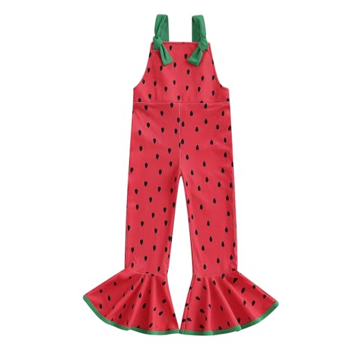 ?Toddler Girl Summer Outfits Watermelon Print Flare Pants Overalls Adjustable Strap Onepiece Jumpsuit Bell Bottoms (Red, 2-3 Years)