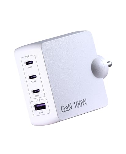 Image of BlueRigger 100W 4-Port GaN Charger PD QC3.0 QC4.0 PPS Fast Charging Compact Adapter for All MacBook Series and laptops with USB C Charging Port (White)