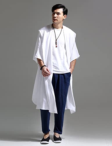 Ystylee Mens Linen Shawl Collar Hooded Kimono Robe Jacket Bat-wing Shirt Casual Open Front Long Cardigan Coat Outwear3