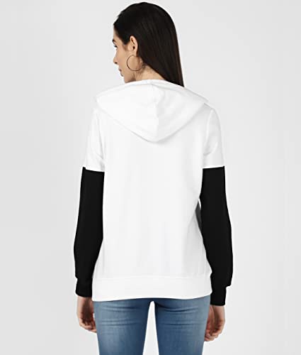 Image of UrbanMark Women Graphic Printed Colorblock Hooded Sweatshirt-White