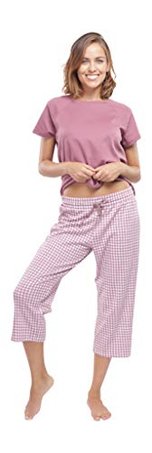 jijamas Incredibly Soft Pima Cotton Womens Pajama Set, Capri Mauve ST